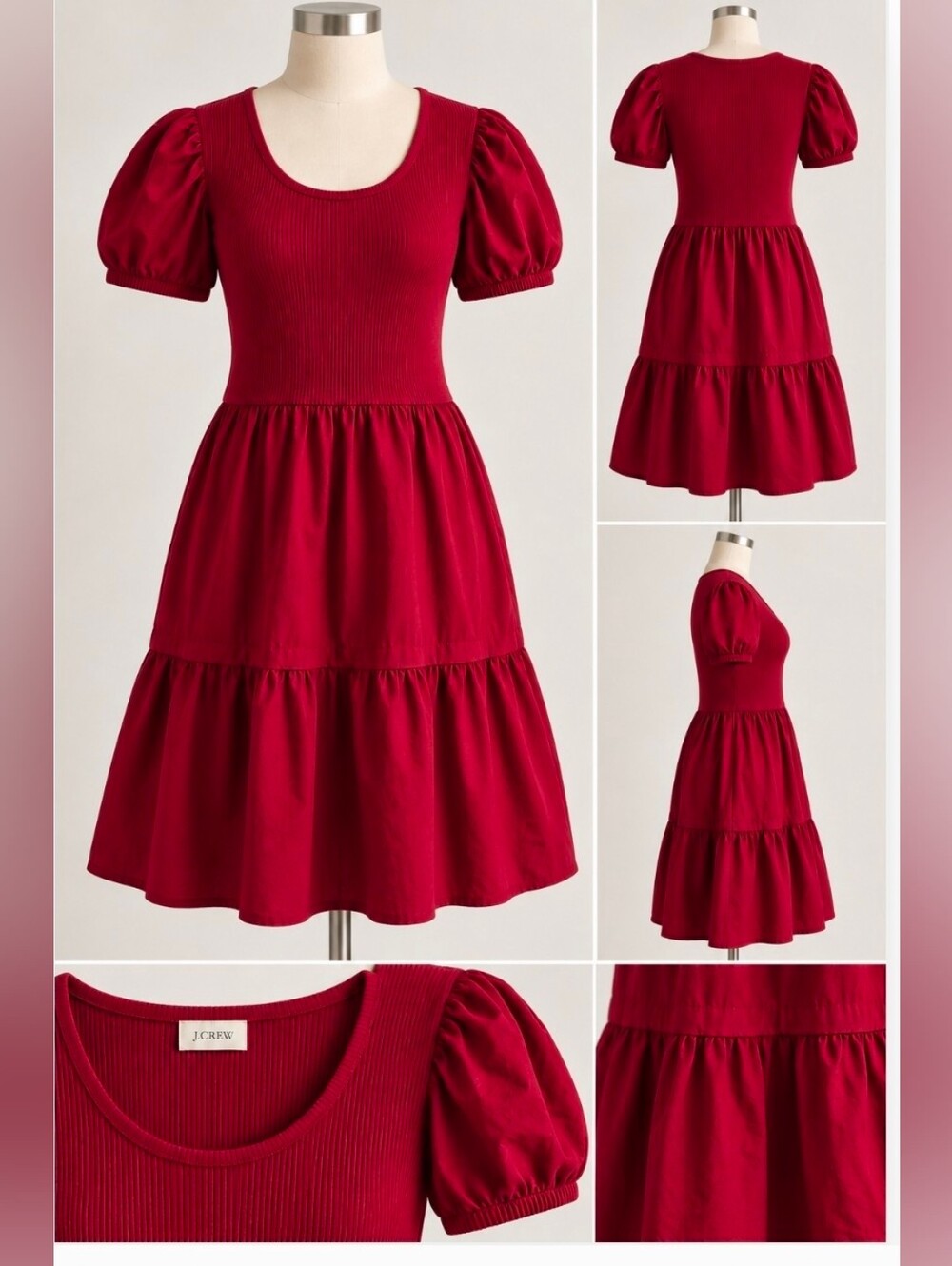 J. Crew Factory Red Puff-Sleeve Tiered Mini Dress